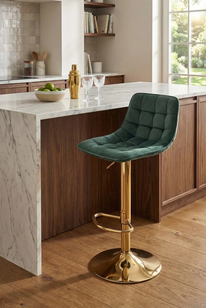 Zielony welurowy pikowany hoker z oparciem glamour H1-P60