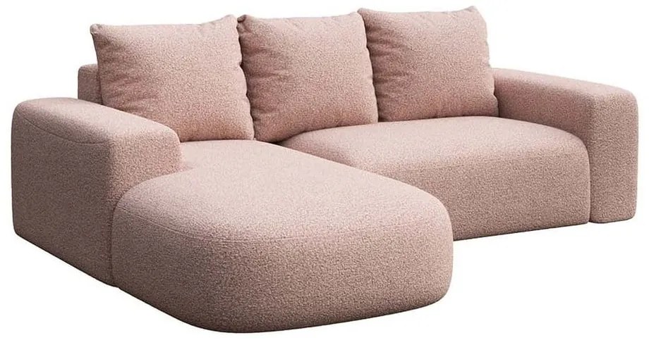 Różowy narożnik z materiału bouclé (lewostronny/z szezlongiem) Monce – Rodier