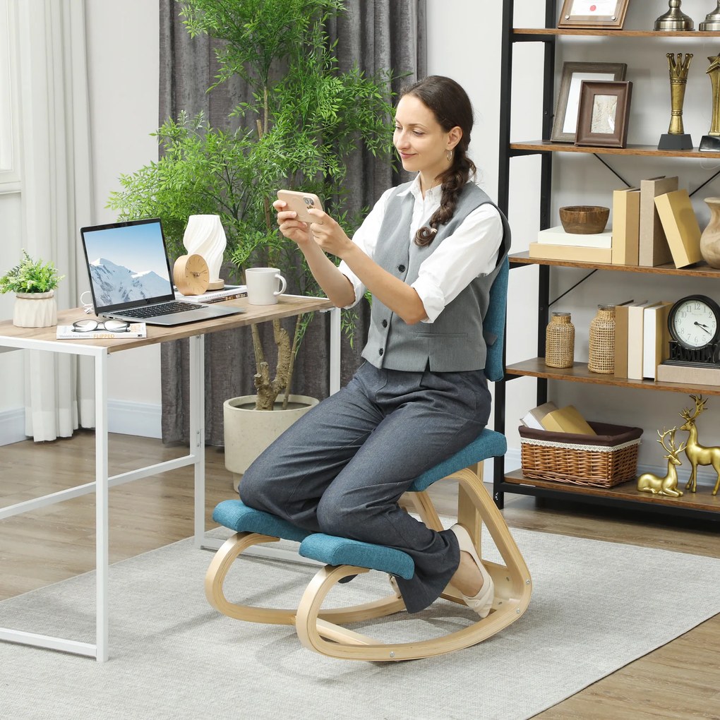 HOMCOM Ergonomiczne krzesło klęcznik, zdrowotne krzesło dla domu, biura, medytacji, ciemnoniebieskie | Aosom PL