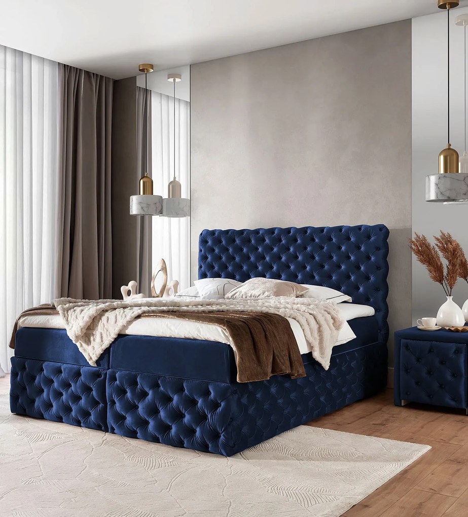 Granatowe łóżko kontynentalne z pojemnikiem 5 rozmiarów S5-F45