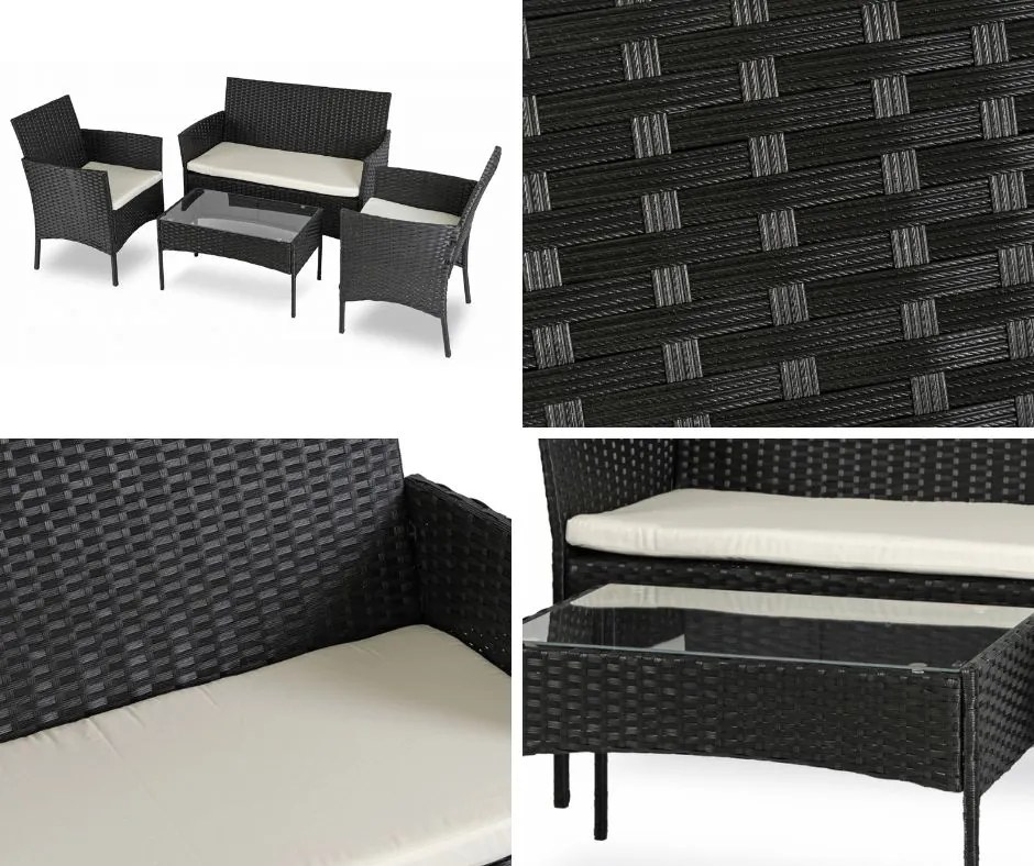 Mały zestaw mebli ogrodowych technorattan Missisipi, czarny/beżowy