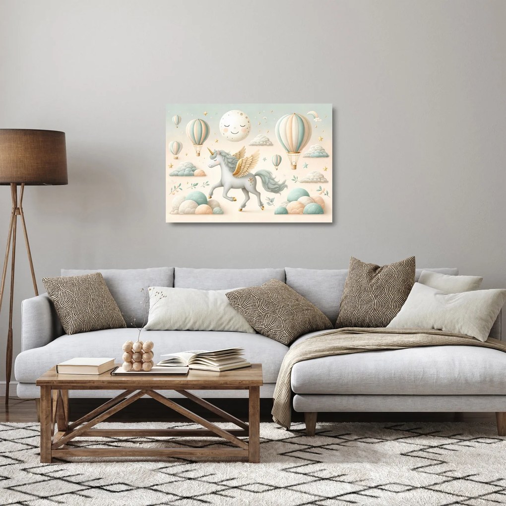 Obraz na szkle - Szczęśliwy jednorożec (70x50 cm)
