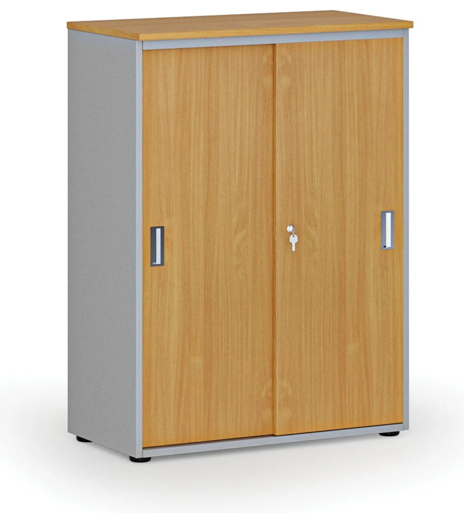 Szafa biurowa z drzwiami przesuwnymi PRIMO GRAY, 800 x 420 x 1087 mm, szary/buk