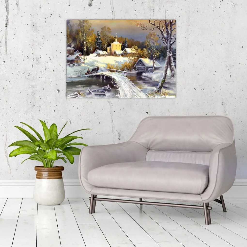 Obraz na szkle - Zimowe miasteczko (70x50 cm)
