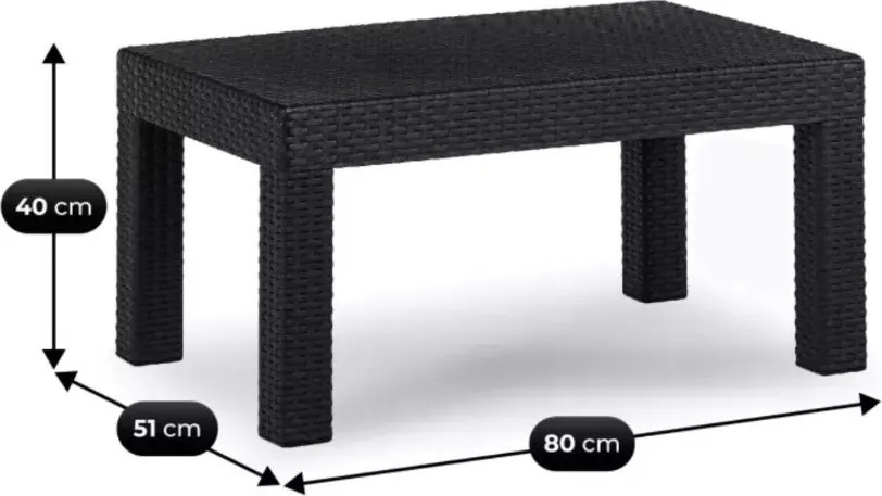 Zestaw mebli ogrodowych Amilio czarny technorattan sofa 2 fotele stolik taras balkon ogród