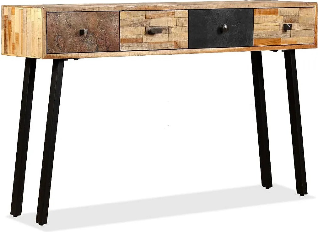 Konsola vintage z recyklingowanego litego drewna tekowego 120x30x76 cm z 4 szufladami i lakierowaną powierzchnią