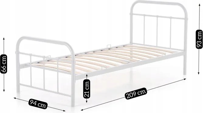 Łóżko Metalowe Jednoosobowe 90x200 cm ze Stelażem PABLO Metalowe Białe