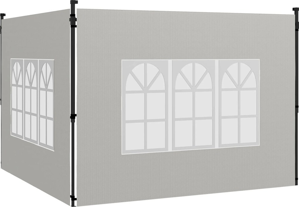 Outsunny Zestaw 2 Ścian Bocznych do Pawilonu 3x3 3x6 Wodoodporne Ściany z Oknami, Białe | Aosom PL
