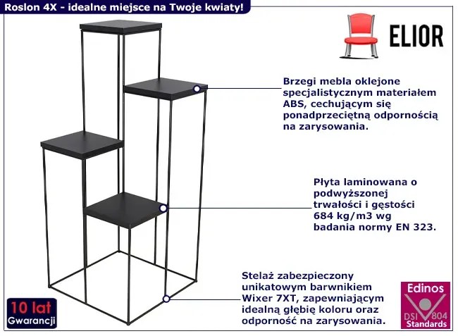 Czarny industrialny kwietnik z metalowym stelażem Naprix