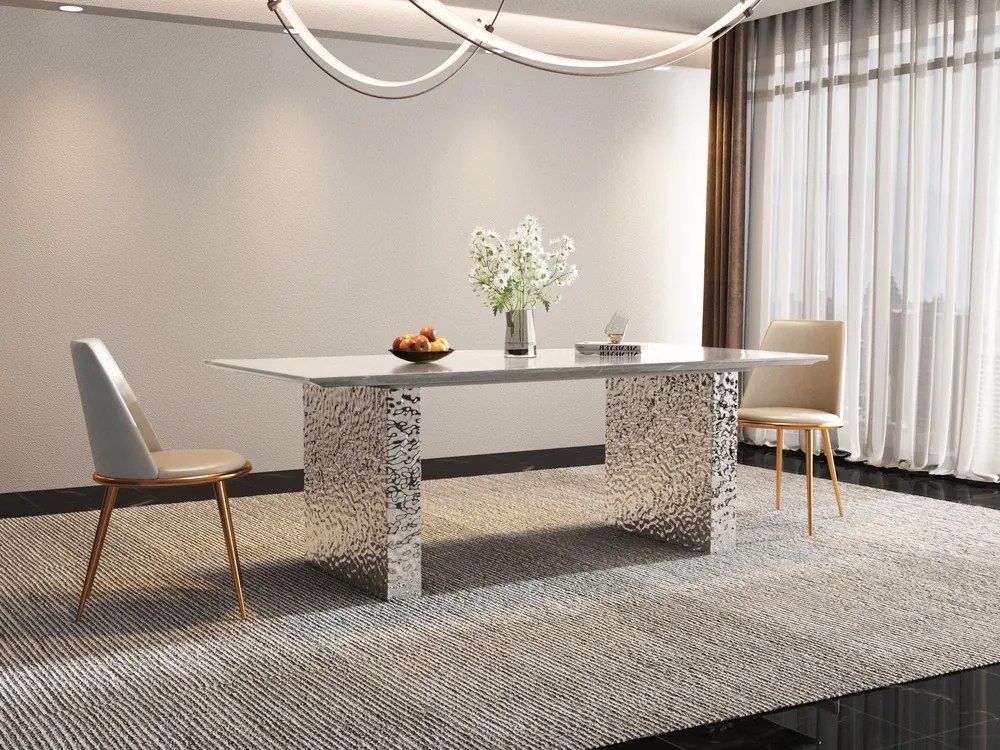 Stół do jadalni Modig M24, blat 180 cm w imitacji białego marmuru