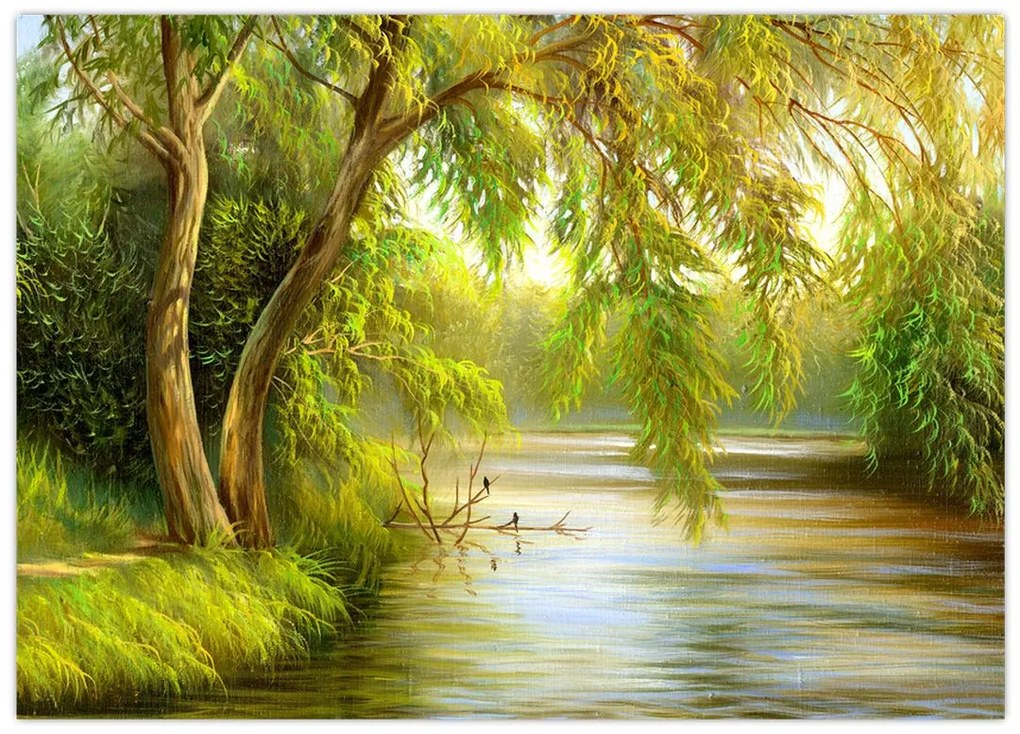 Obraz - Wierzba nad jeziorem, obraz olejny (70x50 cm)