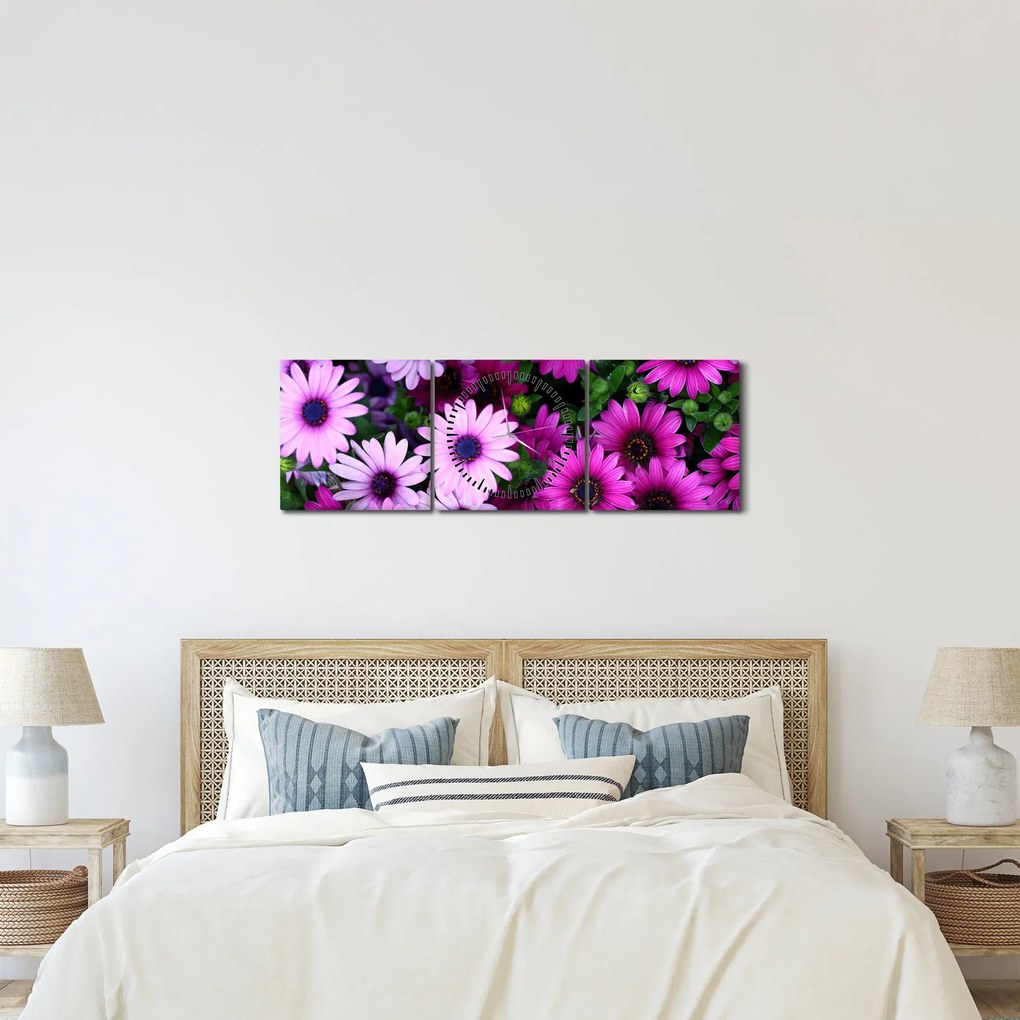 Obraz - Kwiaty (z zegarem) (90x30 cm)