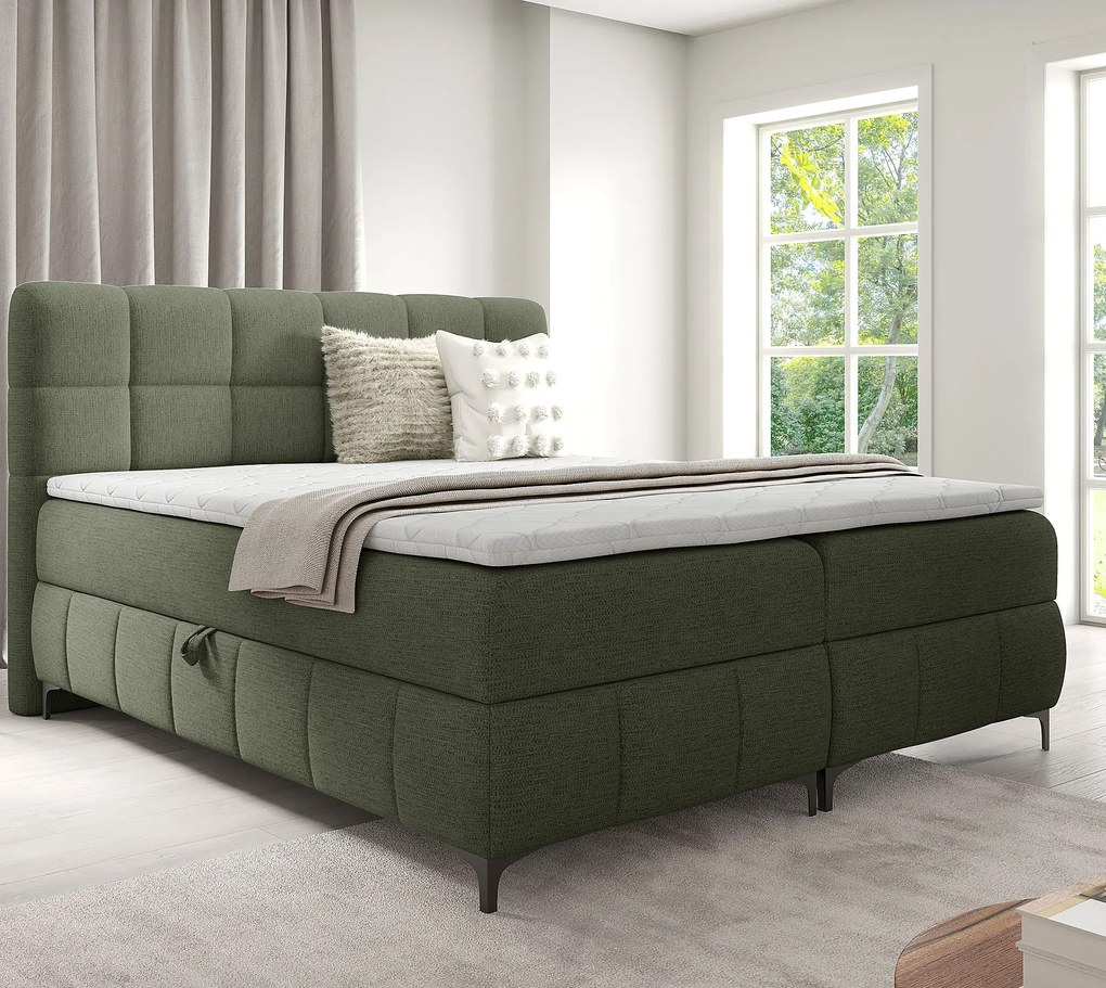 Zielone pikowane łóżko z pojemnikiem 5 rozmiarów C3-L52