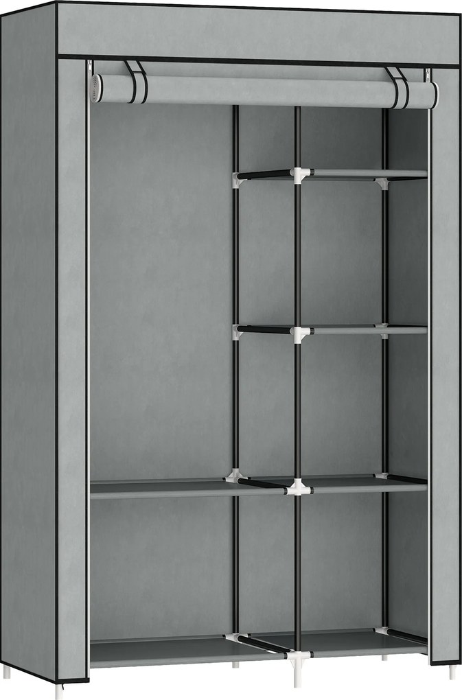 HOMCOM Szafka z materiału Szara z 6 półkami i szyną na ubrania Rozwiązanie do przechowywania | Aosom PL