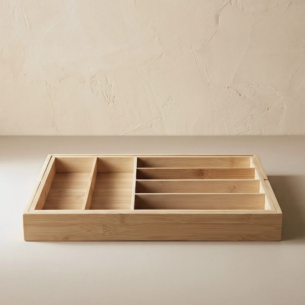 Rozkładany organizer na sztućce VARIO, 53 x 33-43 cm, bambus
