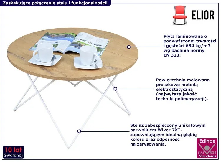 Okrągły stolik kawowy w stylu skandynawskim dąb lancelot - Noemi 5X