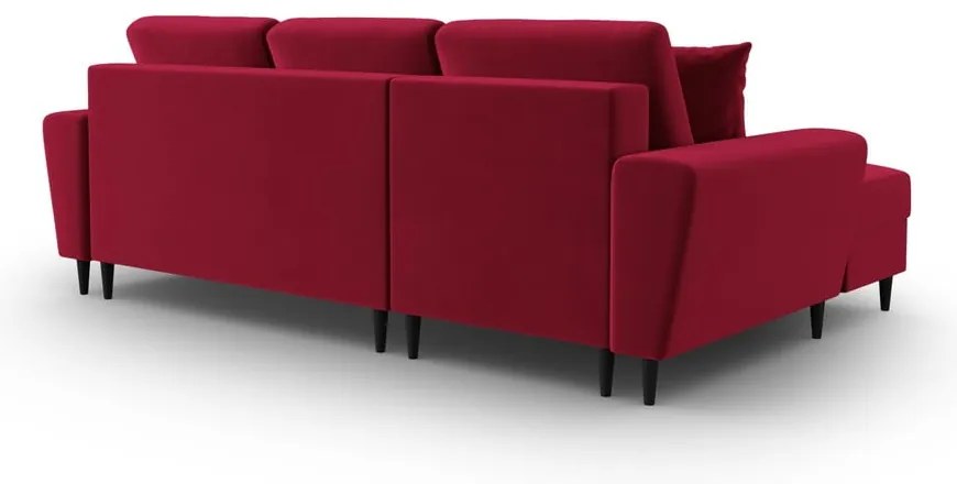 Czerwony aksamitny rozkładany narożnik ze schowkiem (lewostronny/z szezlongiem) Kyoto – Cosmopolitan Design