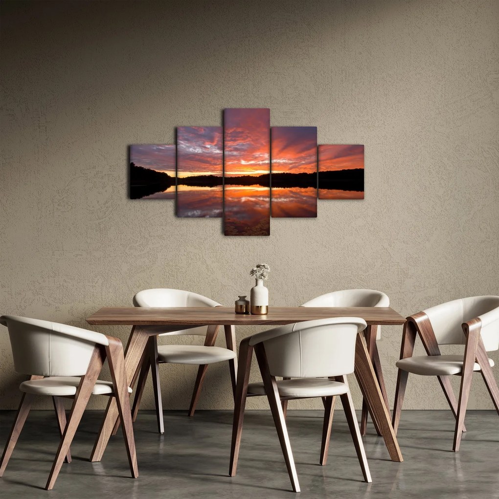 Obraz - Zachód słońca nad jeziorem (125x70 cm)