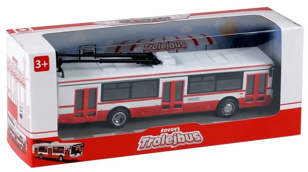 Trolejbus Rappa metalowy czerwony, 16 cm