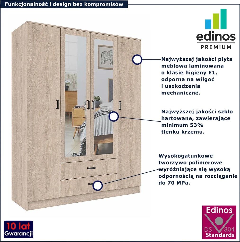 Skandynawska szafa z lustrem w kolorze dąb sonoma K4-D05