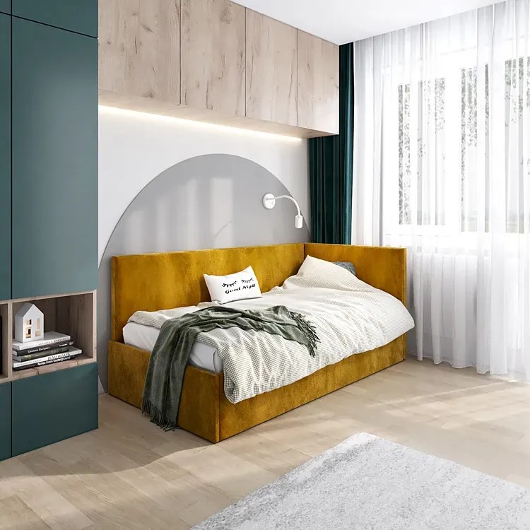 Musztardowy tapczan młodzieżowy H1-G99