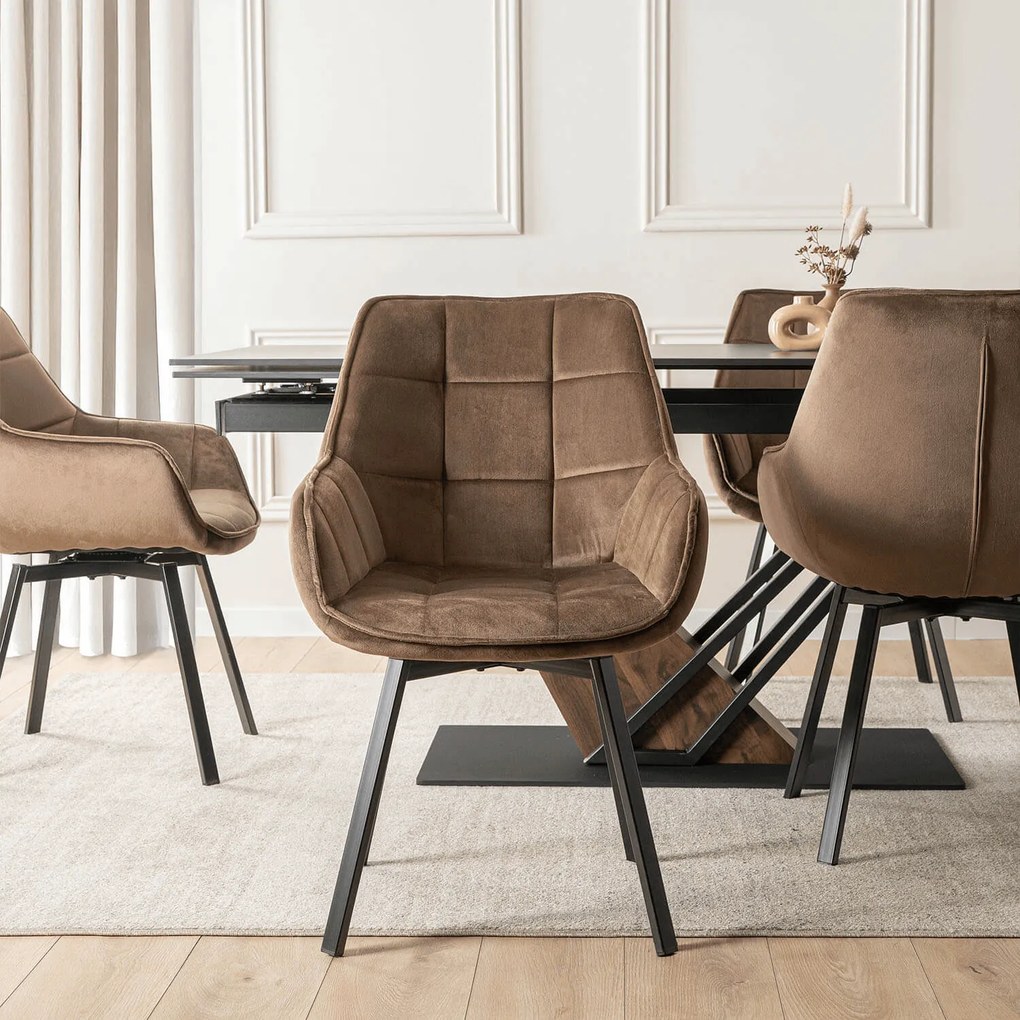 Krzesło Tapicerowane Obrotowe do Salonu LUNA Brązowe Nowoczesne Loft