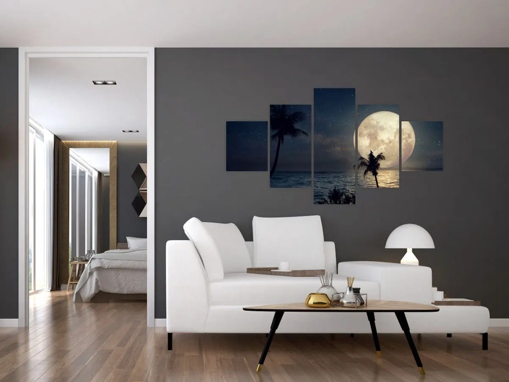Obraz - Plaża przy pełni księżyca (125x70 cm)