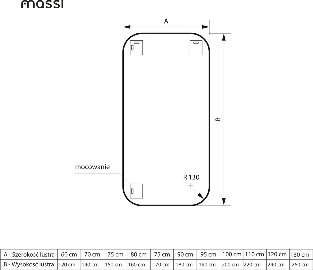 Lustro prostokątne bez ramy oszlifowane obracalne bez podświetlenia ROUND | Różne rozmiary | Różne kolory szkła : Kolor tafli szkła - Grafit, Rozmiar - 80 x 160 cm