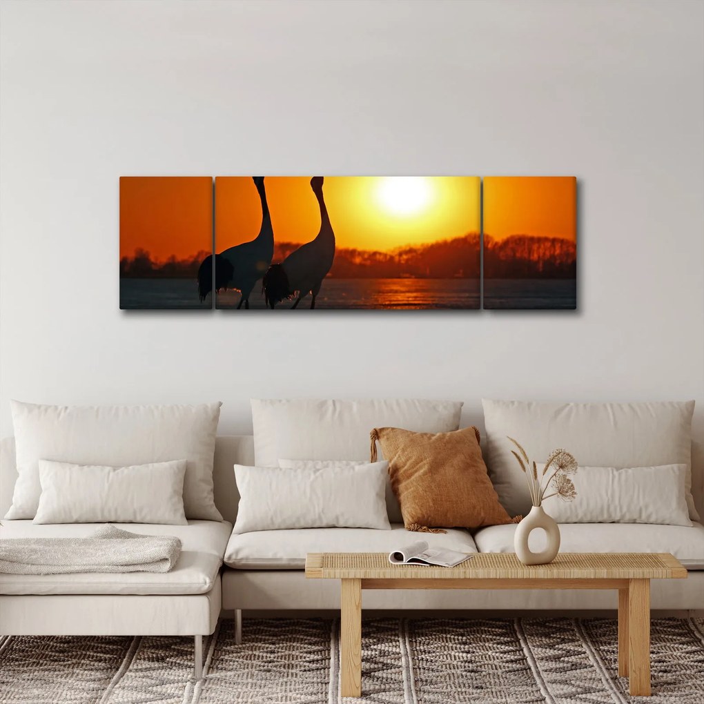 Obraz ptaków o zachodzie słońca (170x50 cm)
