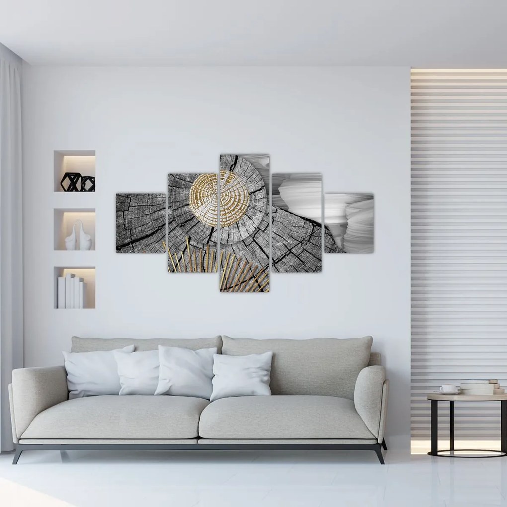 Obraz - Pień drzewa w kolażu (125x70 cm)