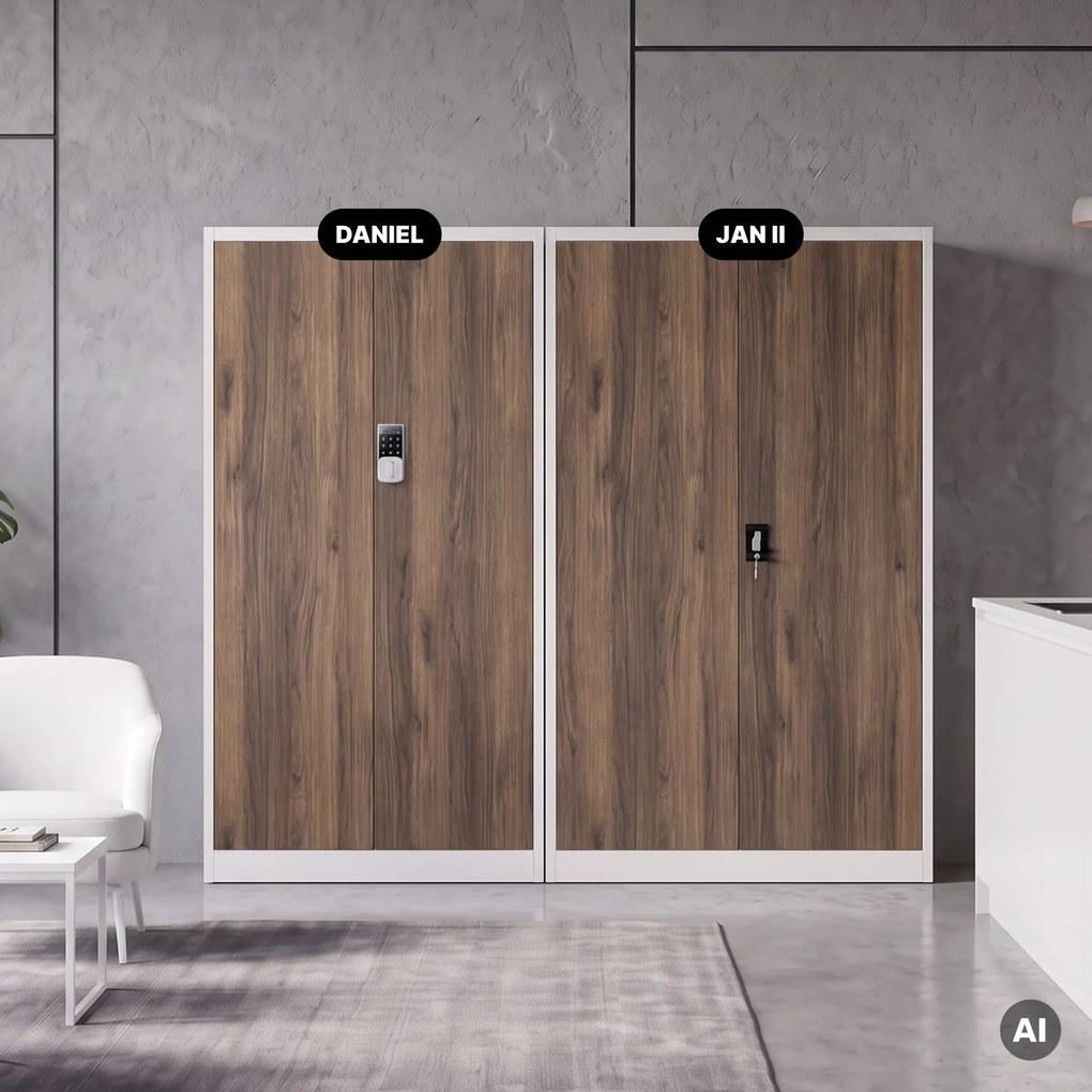 Szafa biurowa metalowa z zamkiem na szyfr biała/orzech, 900x1850x400 mm: DANIEL Eco Design