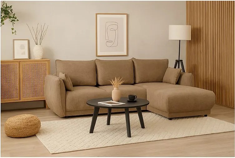 Narożnik prawy Loren z funkcją spania 255x165x91 cm – tkanina Raven 34 jasno brązowa