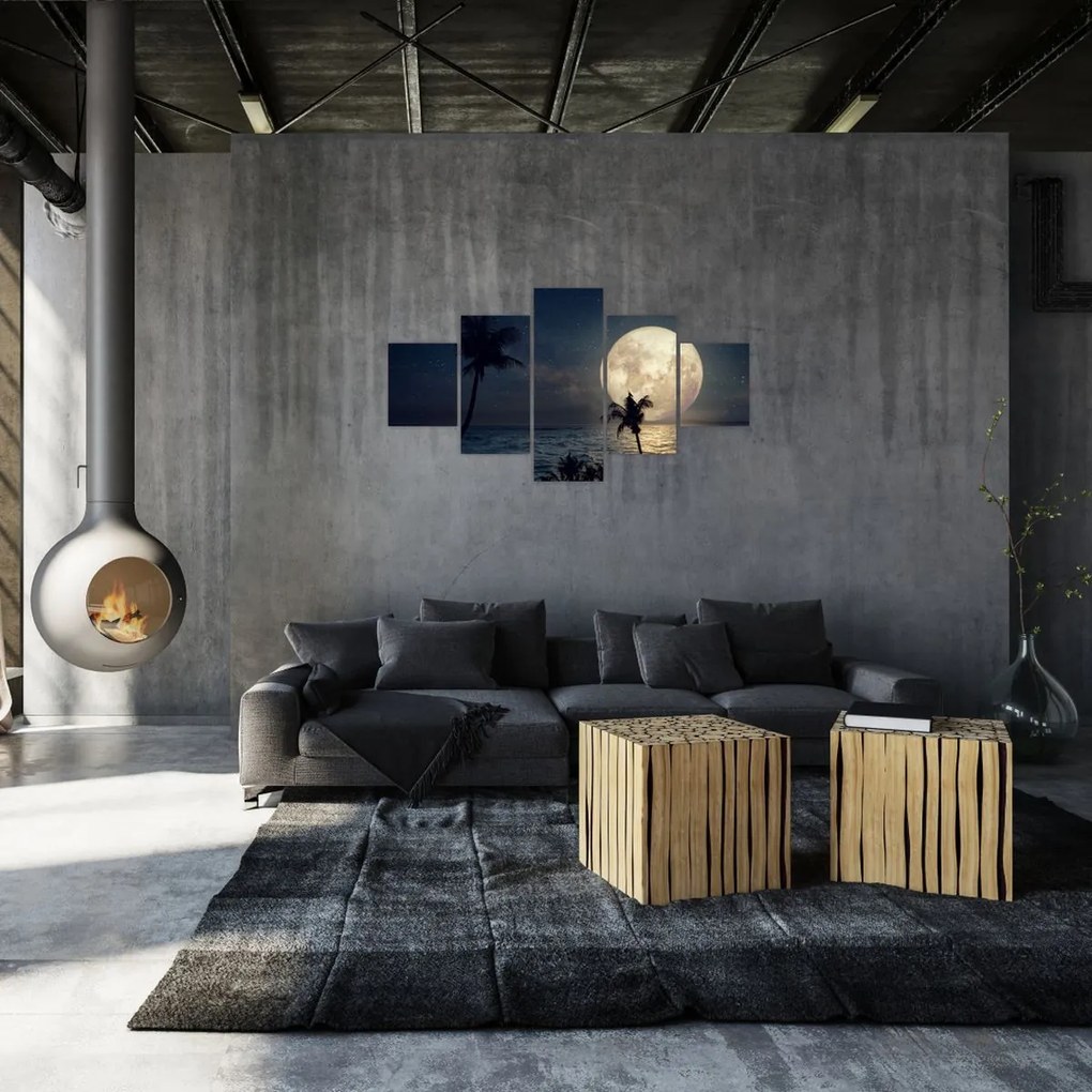 Obraz - Plaża przy pełni księżyca (125x70 cm)
