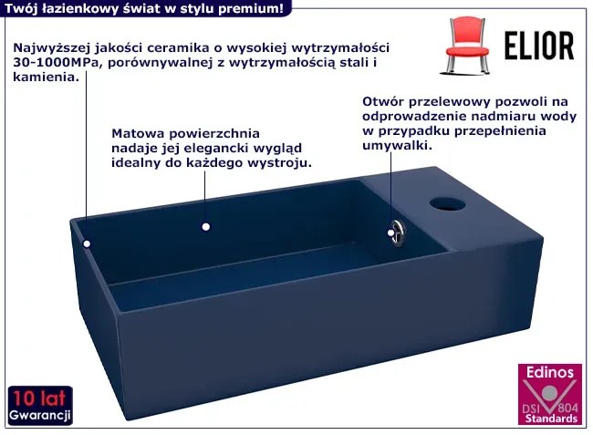 Ciemnoniebieska ceramiczna umywalka E6-T26