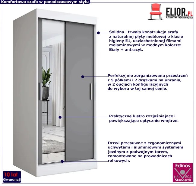 Szafa przesuwna w kolorze biały + antracyt - Seko 2X