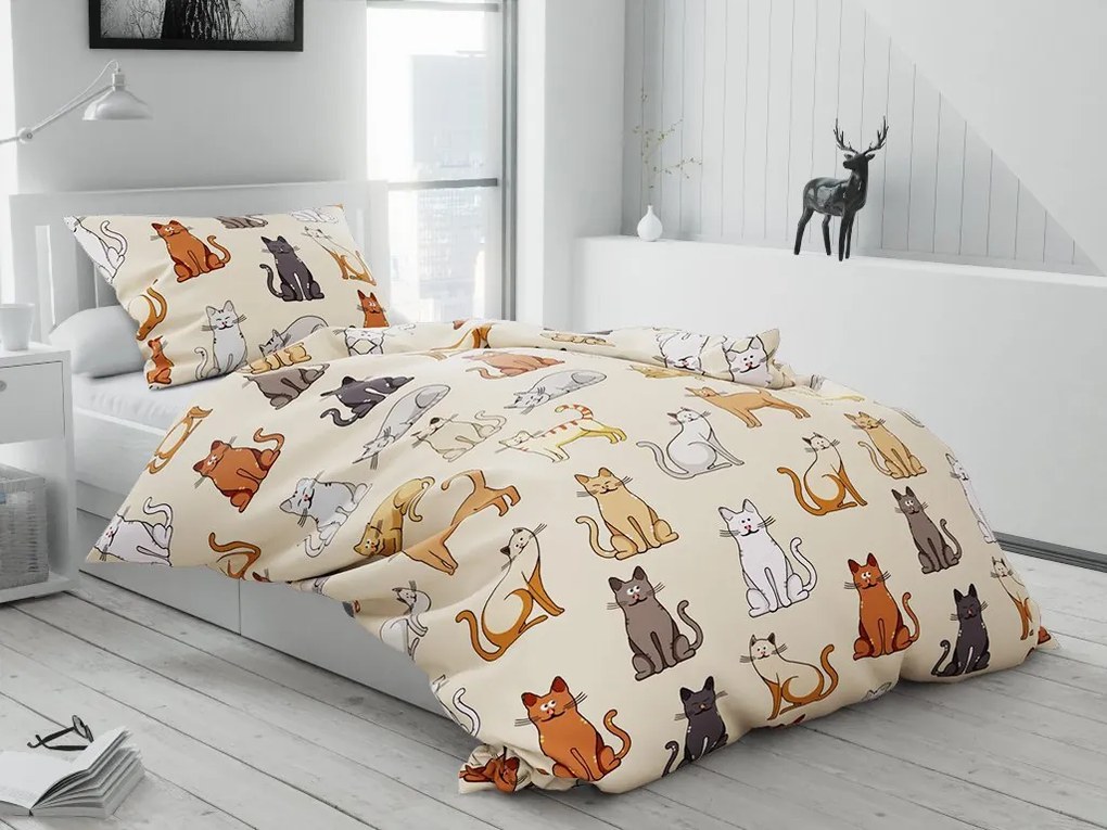 PrzytulneMieszkanie.pl PrzytulneMieszkanie.pl Flanelowa pościel COLORED CATS kremowa Rozmiar pościeli: 70 x 90 cm | 140 x 200 cm