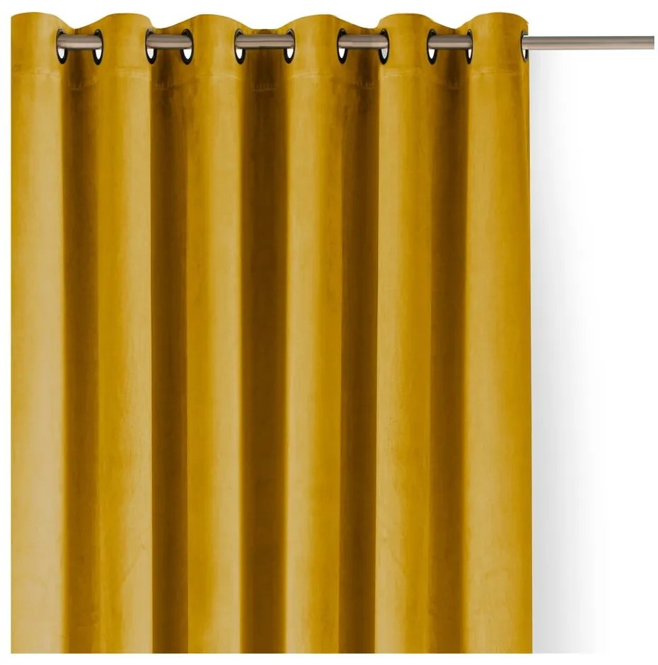 Musztardowa aksamitna zasłona częściowo zaciemniająca (dimout) 200x270 cm Velto – Filumi