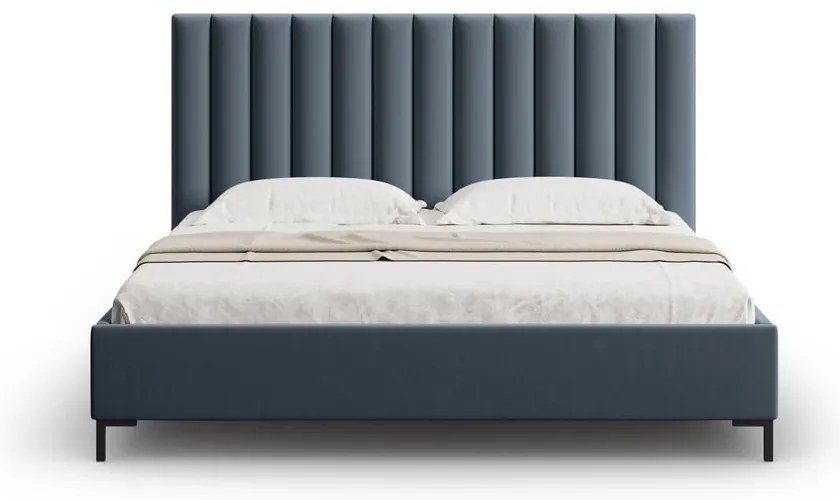 Ciemnoniebieskie tapicerowane łóżko dwuosobowe ze schowkiem i stelażem 180x200 cm Casey – Mazzini Beds