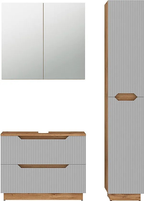 Zestaw mebli łazienkowych dąb/szary w paski 79.6x32x62.5 lotta