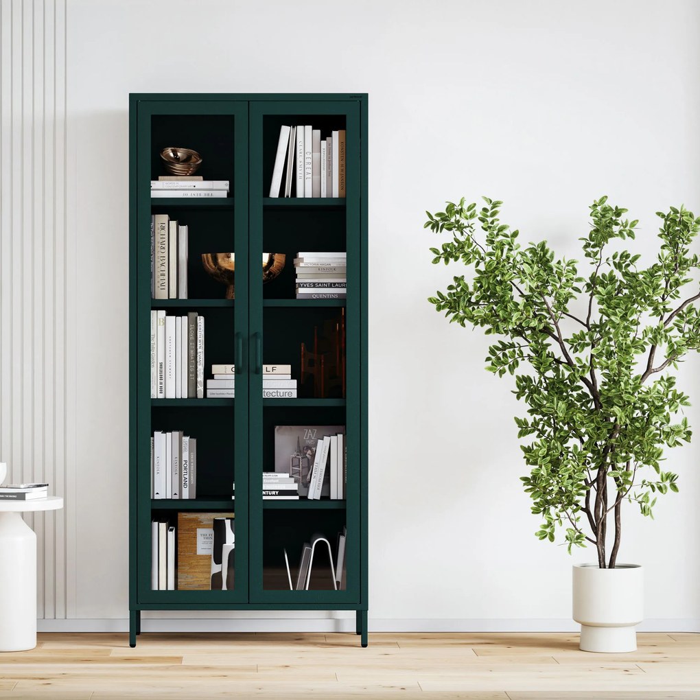 Witryna szklana do salonu butelkowa zieleń Modern ANGELO 800 x 1850 x 450 mm