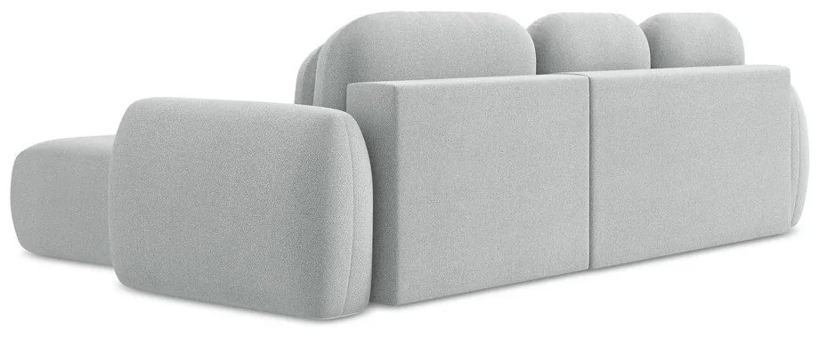 Jasnoszary rozkładany narożnik z materiału bouclé ze schowkiem (prawostronny/z szezlongiem) Pele – Makamii