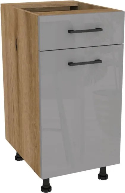 Zestaw Mebli Kuchennych MODERN 170 cm Dąb Artisan/Szary Połysk Ryflowany Nowoczesny