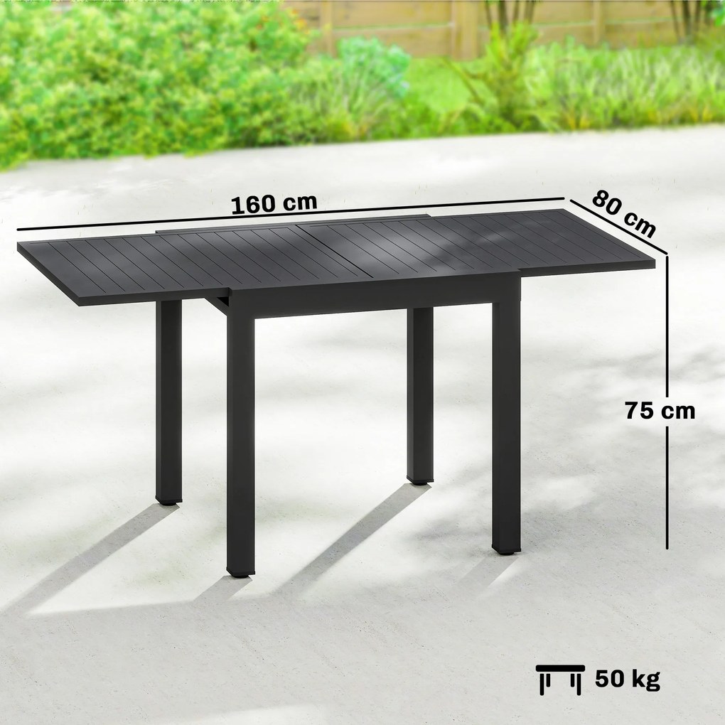 Outsunny Stół Ogrodowy Rozkładany 80/160 x 80 cm Aluminium Stół Jadalniany dla 4-6 Osób, Prostokątny z Blatem Lamelowym | Aosom PL