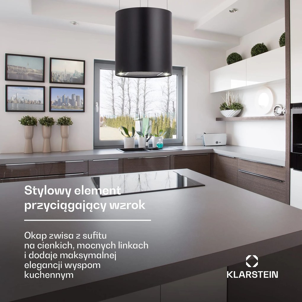 Klarstein Barett 35cm 521.8 m³/h Okap Wyspowy Czarny