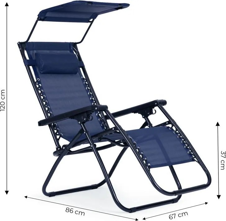 Składany leżak ogrodowy z regulowanym daszkiem Corfu 009, niebieski