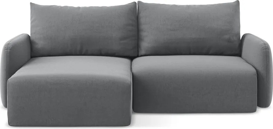 Szary aksamitny rozkładany/ze schowkiem narożnik (lewostronny/z szezlongiem) Kalena – Makamii