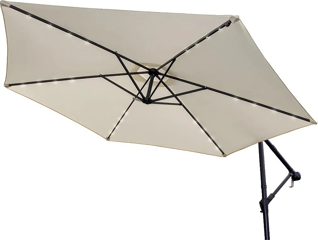 Kremowy 3-metrowy parasol LED z podstawą wentylatora