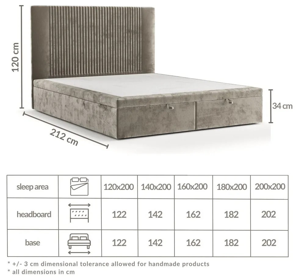 Szare tapicerowane łóżko dwuosobowe ze schowkiem 200x200 cm Mavel – Maison de Rêve