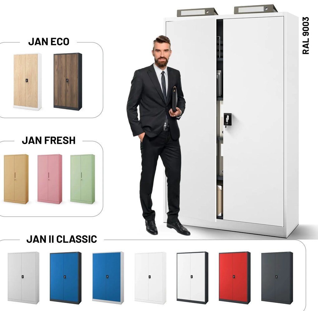 Szafa biurowa metalowa na akta biała JAN II, 1150 x 1850 x 400 mm