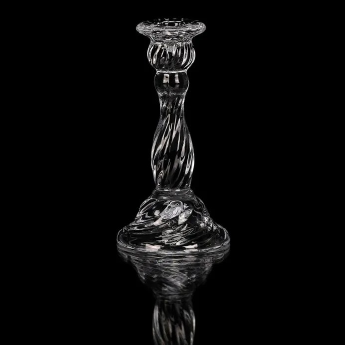 świecznik szklany 16 cm na świecę stożkową, przezroczysty